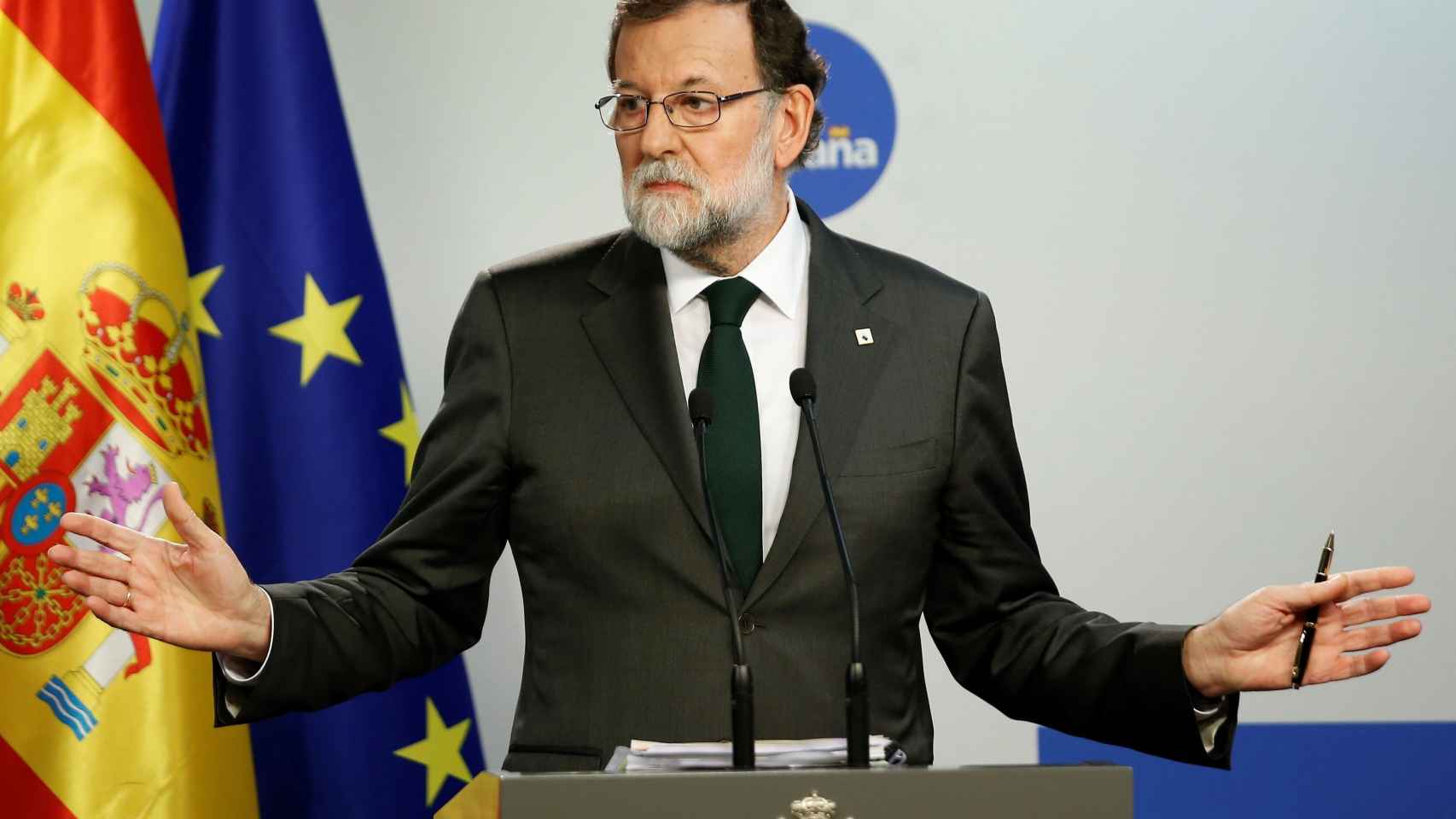 El presidente Rajoy, durante su rueda de prensa en Bruselas