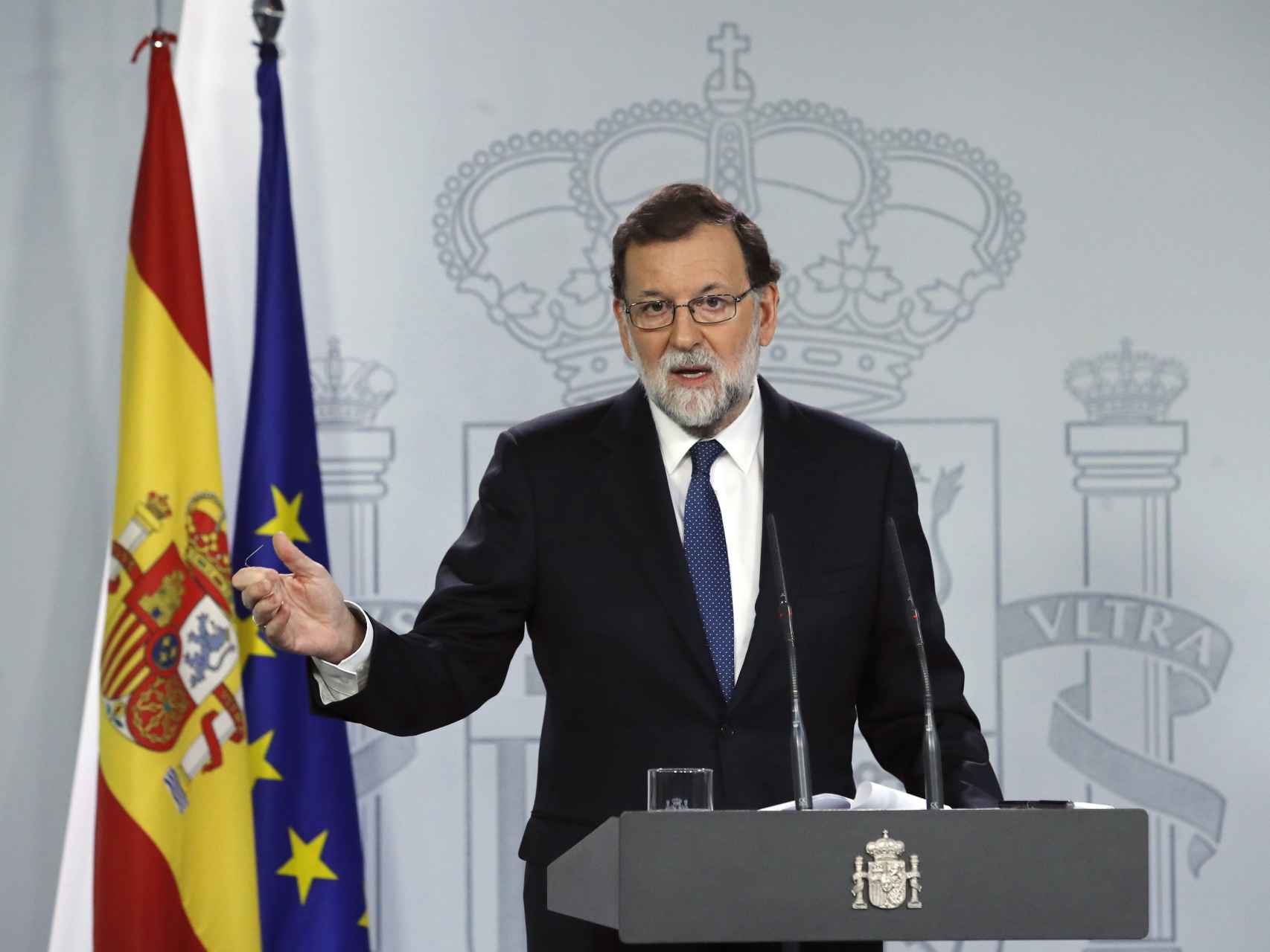 El presidente del Gobierno, Mariano Rajoy, anunciando las medidas del artículo 155.