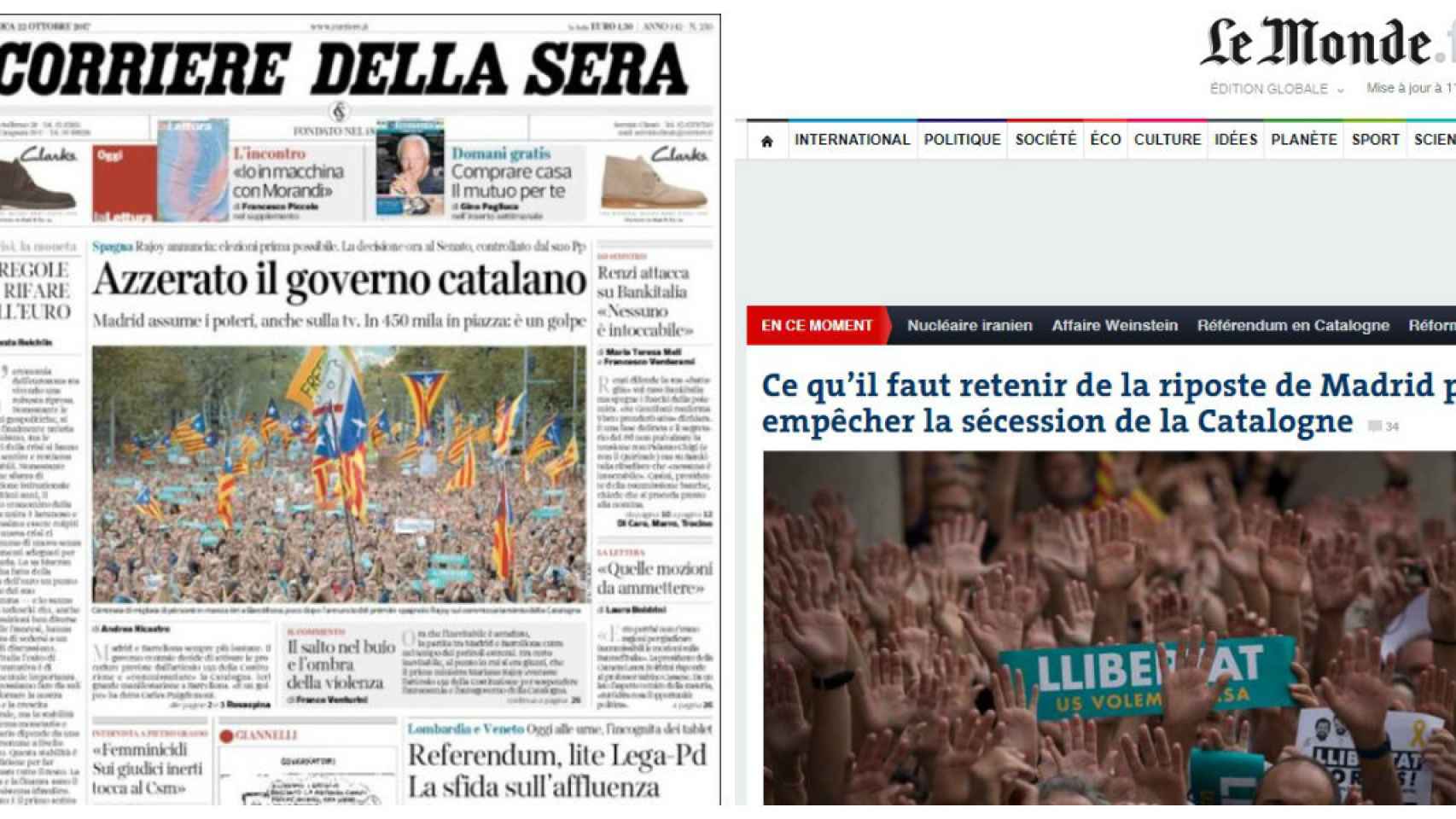 Portadas Corriere della Sera y Le Monde.