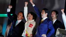 Shinzo Abe en un mitín durante la campaña de las elecciones japonesas