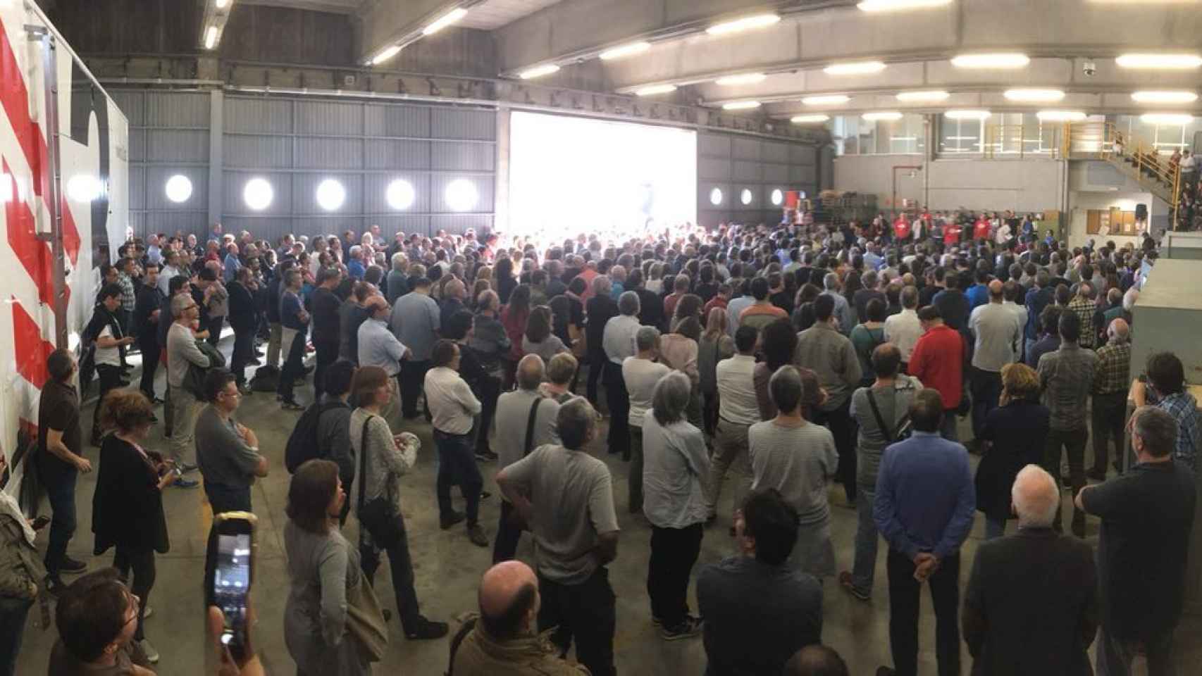 Imagen de la asamblea de trabajadores de TV3 celebrada este lunes.