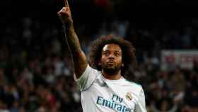 Marcelo celebra un gol con el Real Madrid.