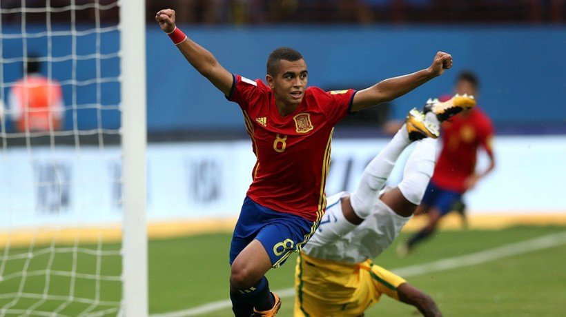 Moha celebra el gol de España ante Brasil. Foto. fifa.com