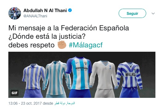 El jeque del Málaga carga contra la Federación tras el robo del Barça