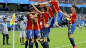 Los actuales jugadores de España sub-17 en un partido de este Mundial.