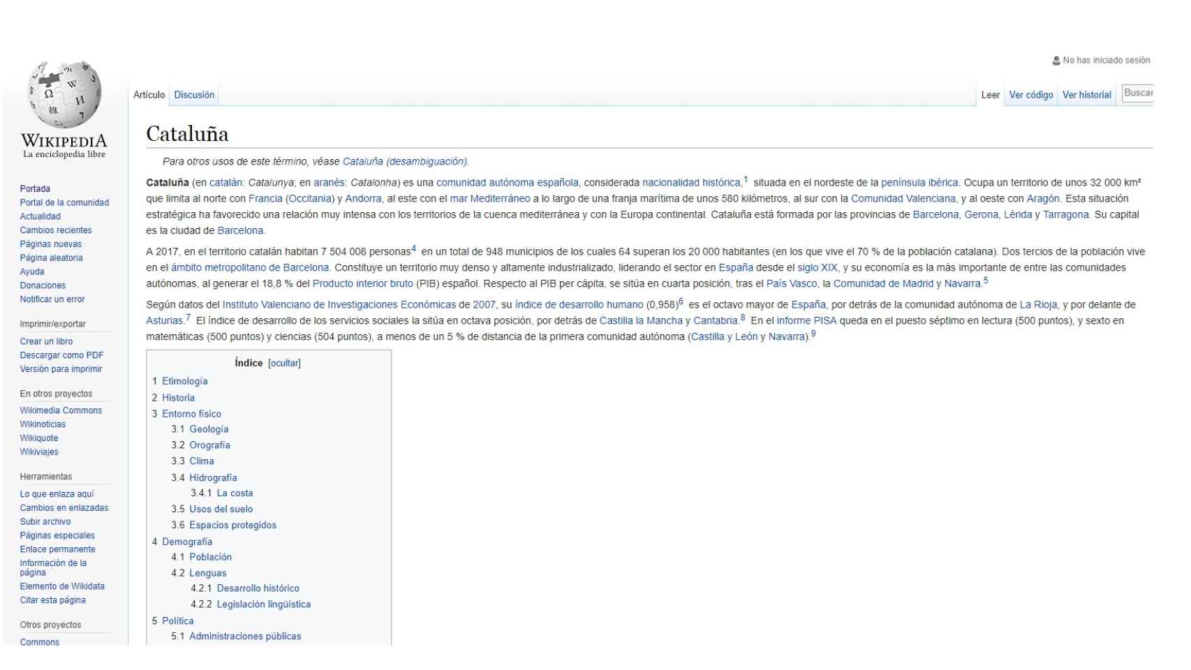 Artículo de Wikipedia sobre Cataluña.