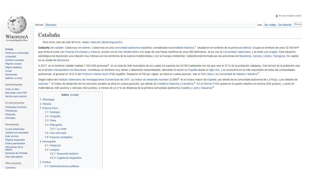 Artículo de Wikipedia sobre Cataluña.