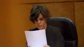La vicepresidenta del Gobierno, Soraya Sáenz de Santamaría, este viernes en el Senado.