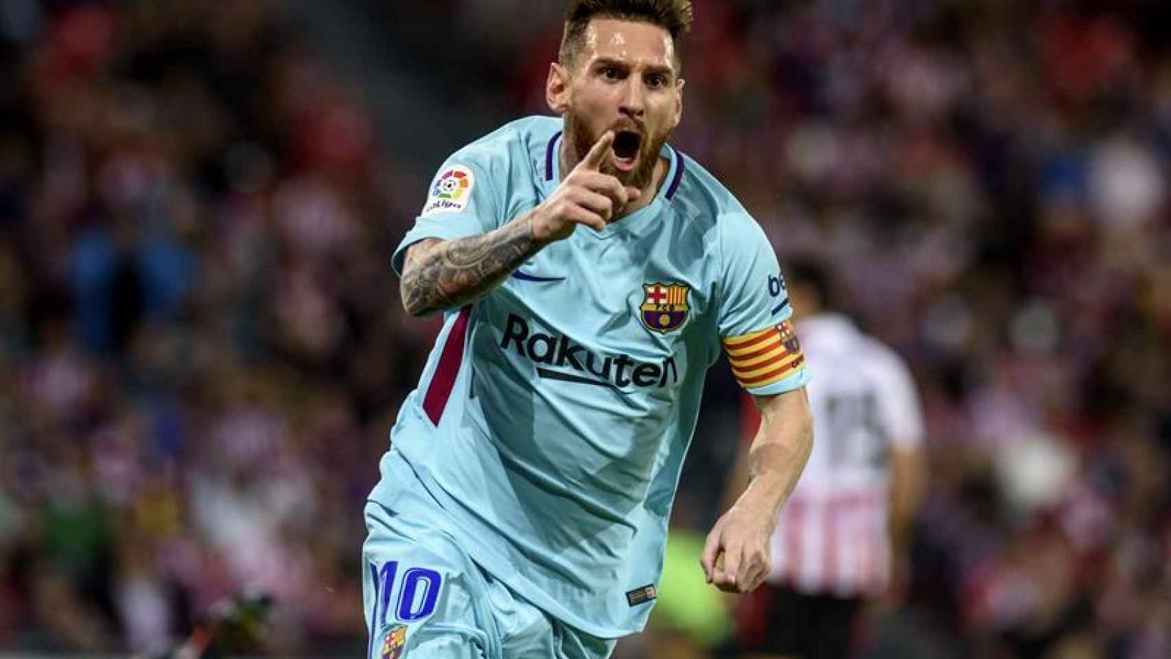 Messi celebra el primer gol ante el Athletic.