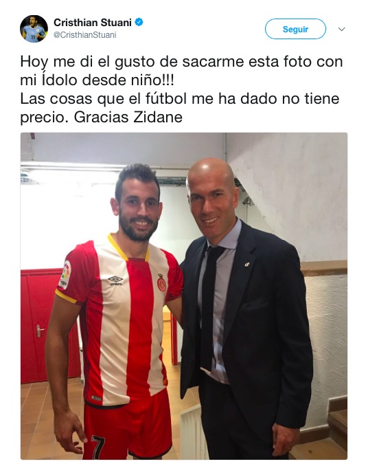 Stuani, de verdugo del Madrid a conocer a su ídolo: Zidane