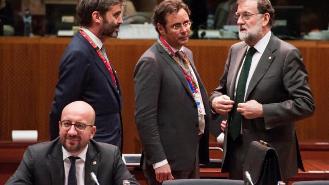 El primer ministro belga, Charles Michel, y el presidente Rajoy durante la última cumbre de la UE