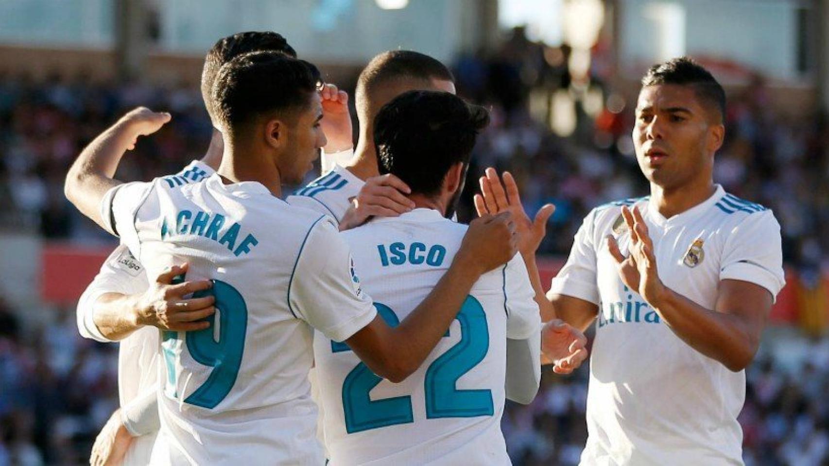 Celebración del Madrid tras el gol de Isco