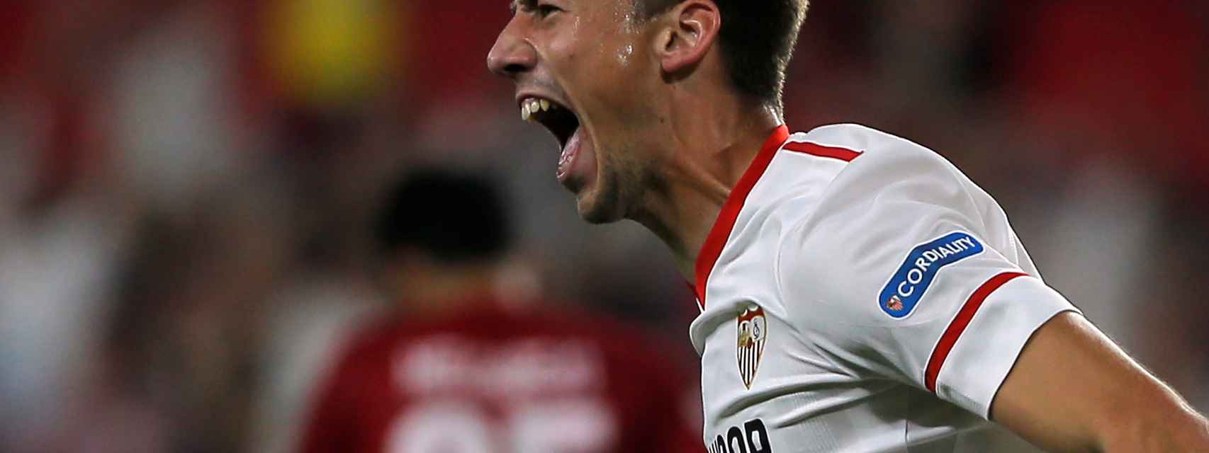 Lenglet celebra el gol del Sevilla.