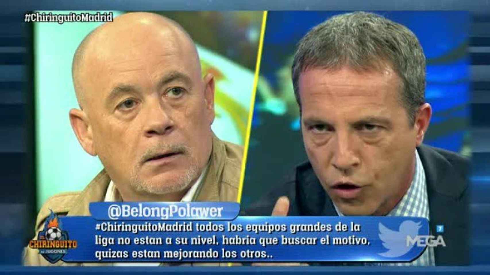 Alfredo Duro debatiendo sobre la crisis del Madrid en El Chiringuito. Foto: Twitter (@elchiringuitotv)