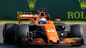 Fernando Alonso a los mandos de su monoplaza en el GP de México.
