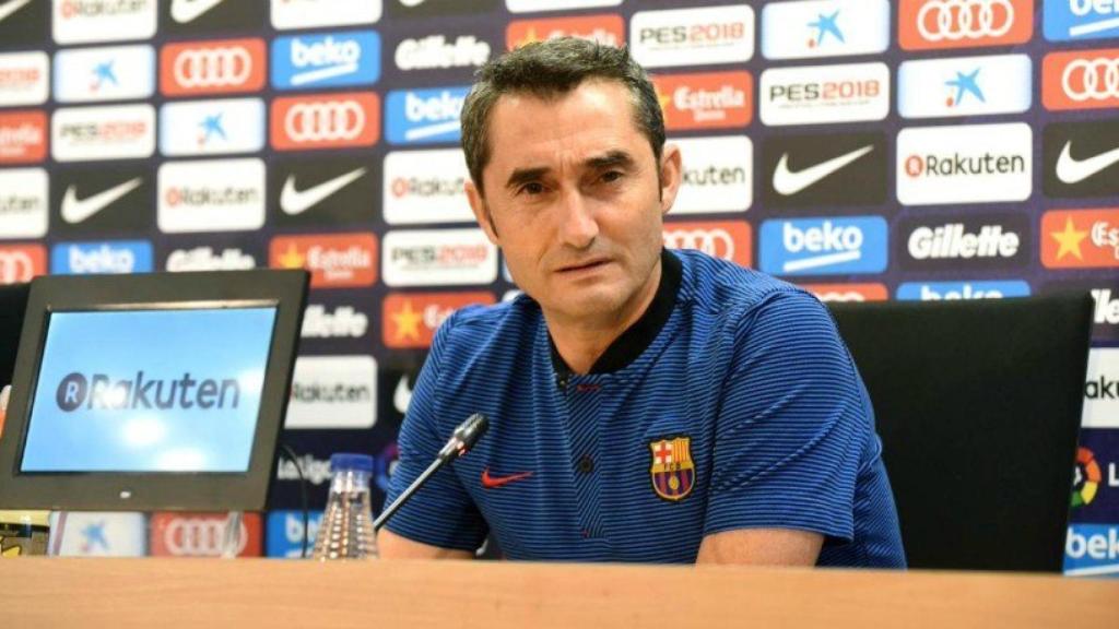 Valverde, en rueda de prensa. Foto. Twitter (@FCBarcelona)