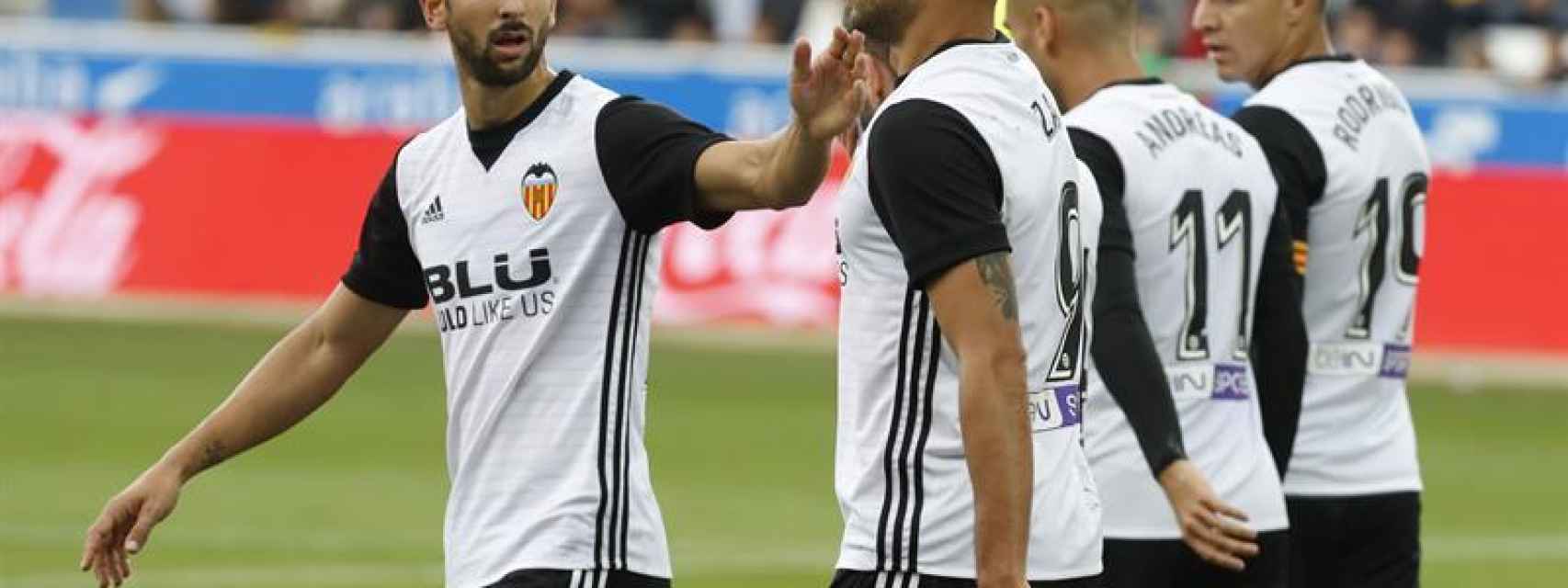 El Valencia celebra un gol de Zaza.