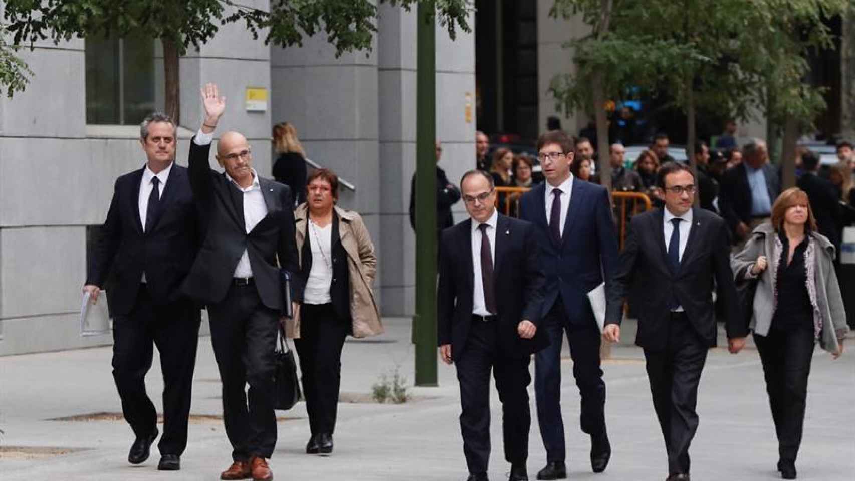 Los exconsejeros del Gobierno de Puigdemont a su llegada a la Audiencia Nacional.