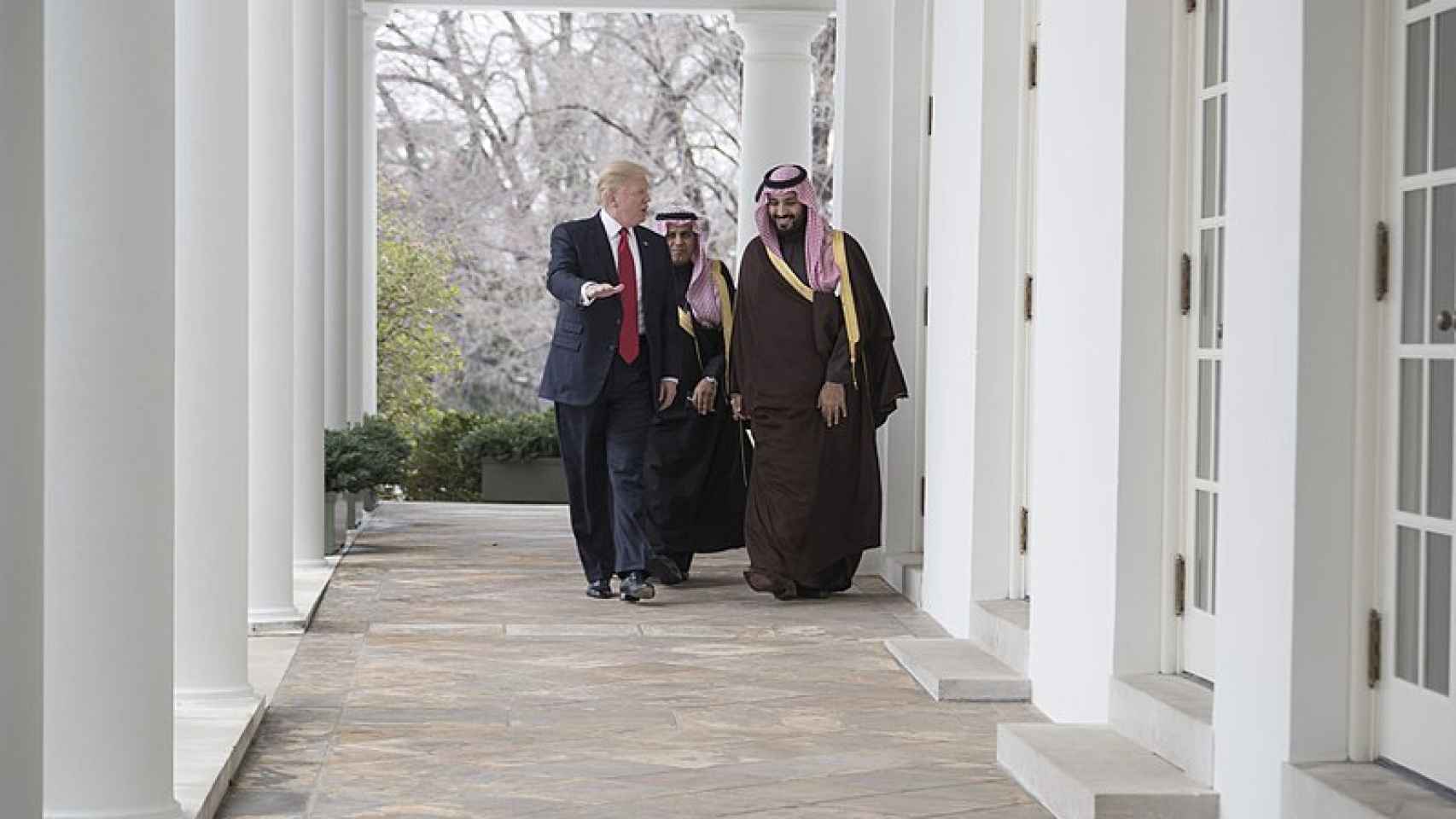 MBS, junto a Donald Trump, en su visita en marzo a la Casa Blanca.