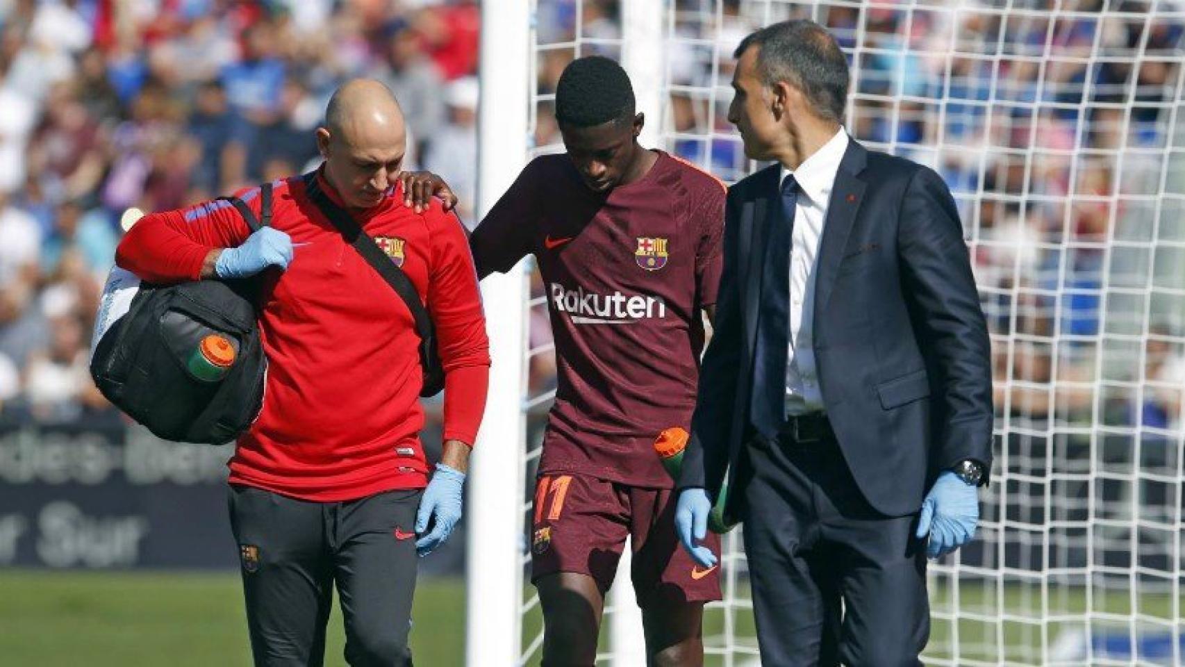 Dembélé marchándose lesionado ante el Getafe. Foto: Twitter (@FCBarcelona_es).