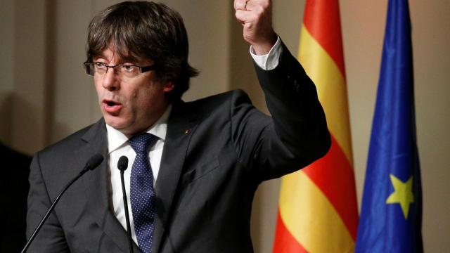 El expresidente Puigdemont, durante el acto con los alcaldes en Bruselas