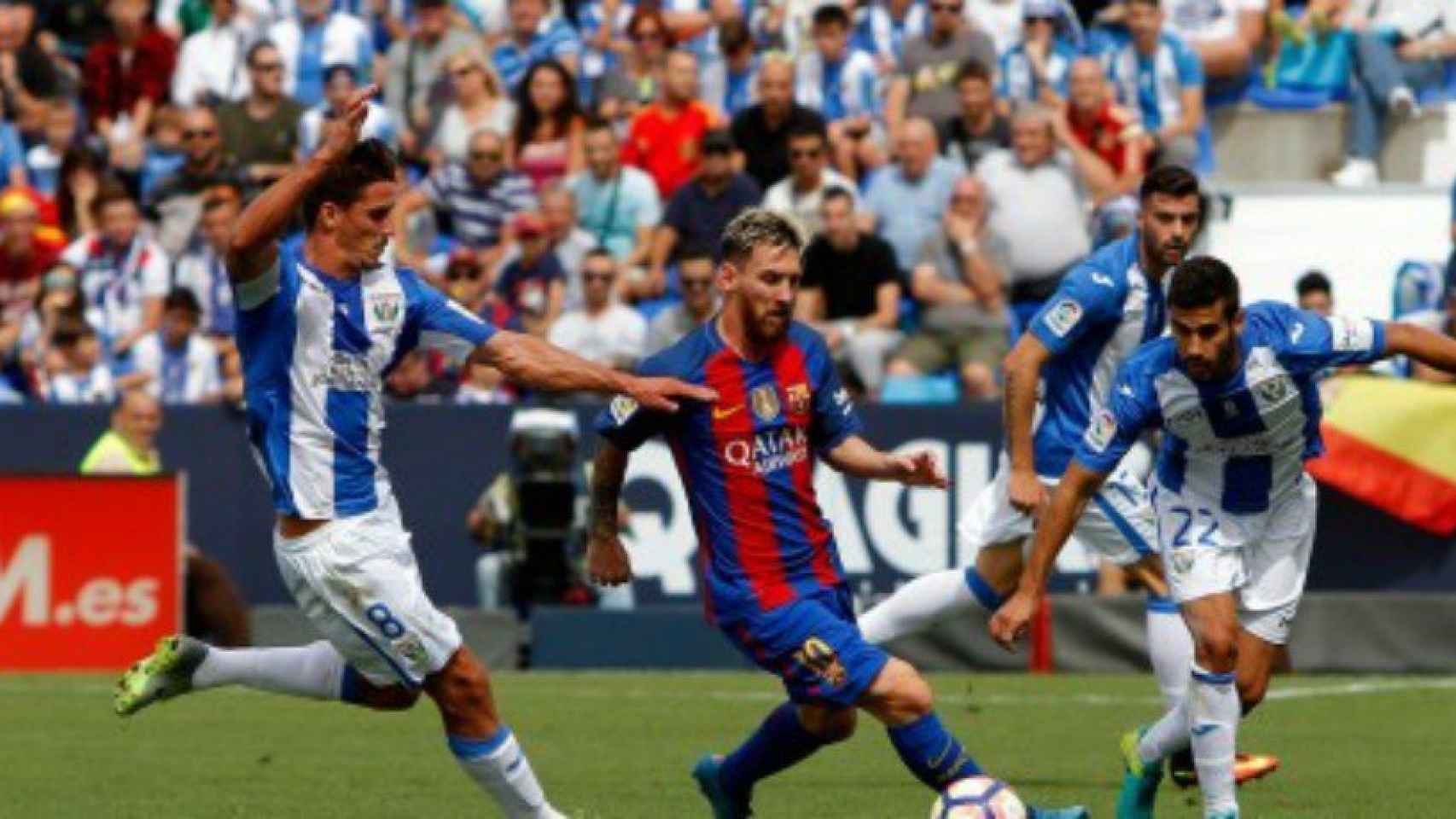 Messi ante el Leganés. Foto: deportivoleganes.com