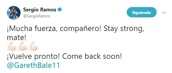 El mensaje de Ramos a Bale: Mucha fuerza compañero