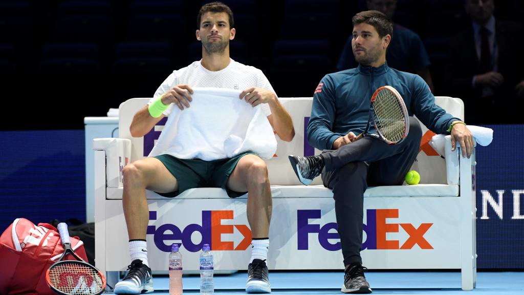 Dimitrov y Vallverdú, durante un entrenamiento en la Copa de Maestros de Londres.