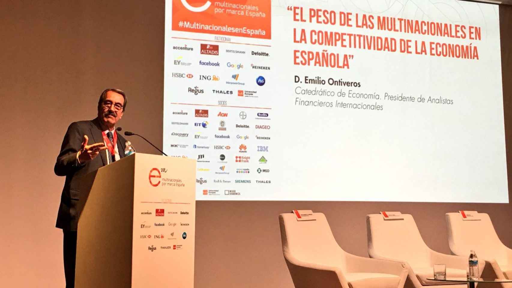 El catedrático Emilio Ontiveros, en el congreso 'Competitividad de la economía española. El papel de las multinacionales'.
