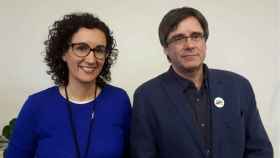 Marta Rovira (ERC) y Puigdemont, este martes en Bruselas.