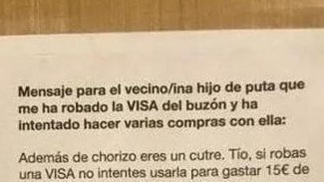 Espectacular mensaje al vecino que le robó la VISA e intentó comprar con ella