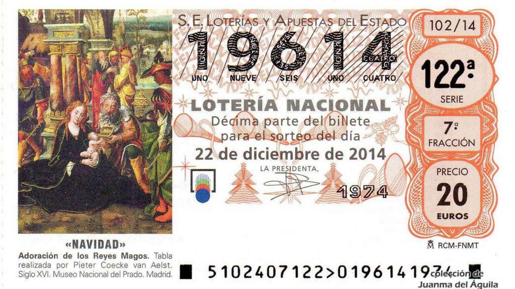 Boleto de la Lotería de Navidad de 2014.