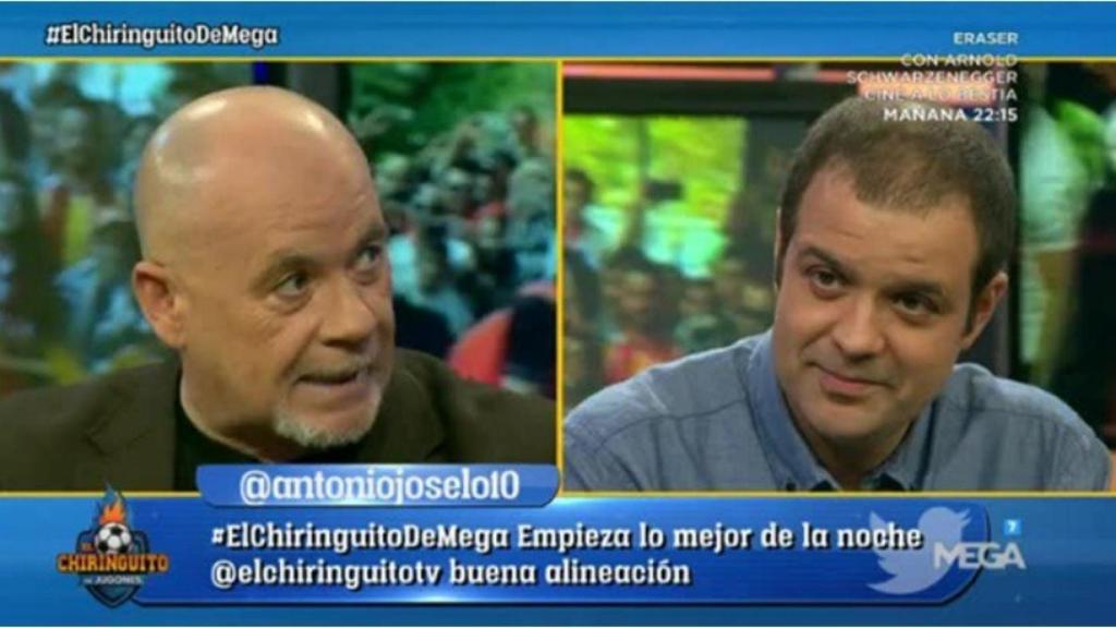 Alfredo Duro y Kike Mateu debaten en El Chiringuito. Foto: Twitter (@elchiringuitotv)