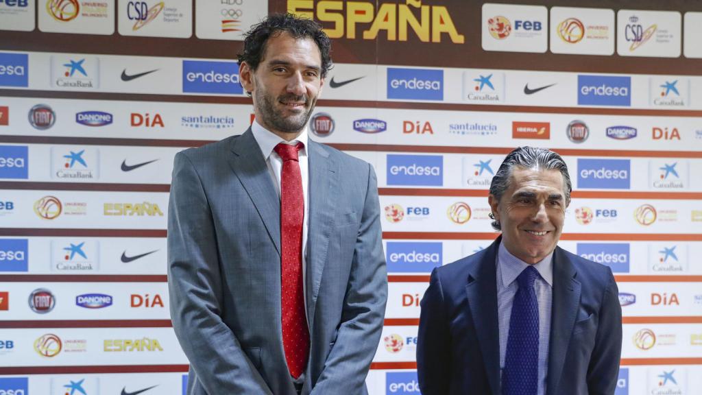 Jorge Garbajosa y Sergio Scariolo en una rueda de prensa.