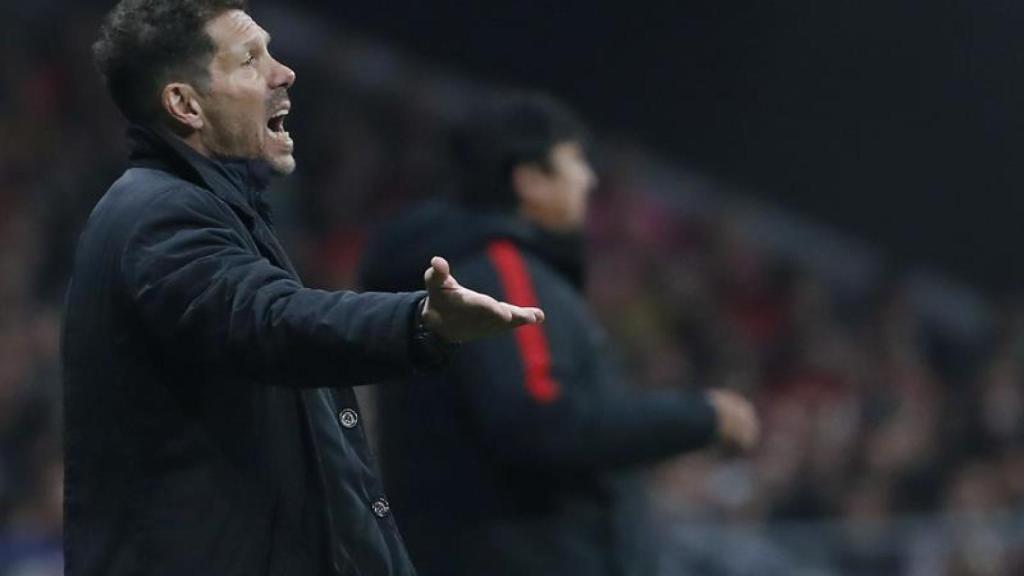 Simeone, durante el derbi contra el Madrid en el Metropolitano.