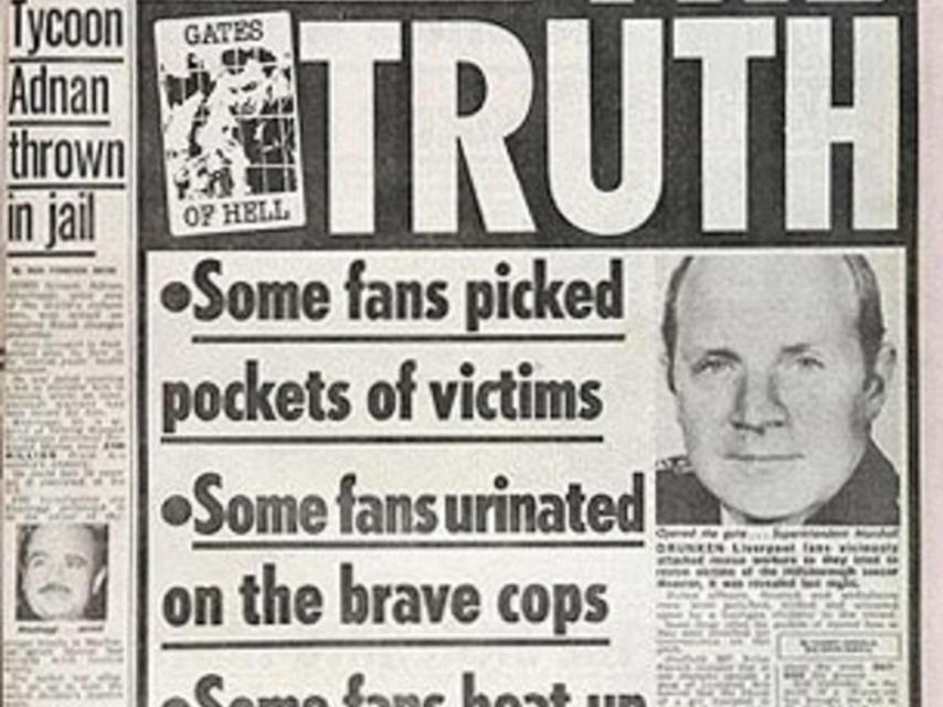 Portada de 'The Sun' tras la tragedia de Hillsborough