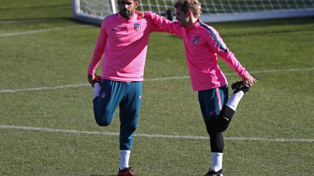 Diego Costa y Griezmann durante el entrenamiento.