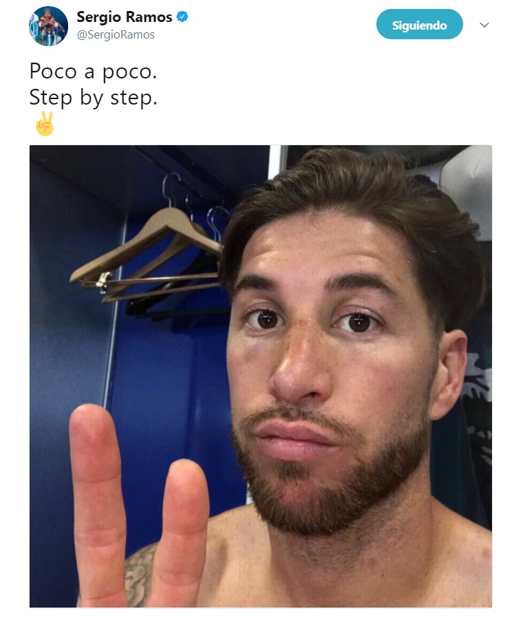 Sergio Ramos muestra en Twitter su proceso de recuperación de la lesión en el tabique nasal. Foto: Twitter (@SergioRamos)
