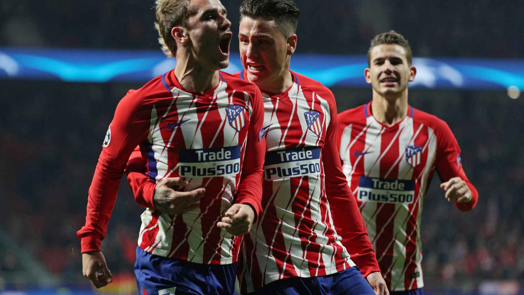 Griezmann celebra su gol con el Atlético de Madrid.