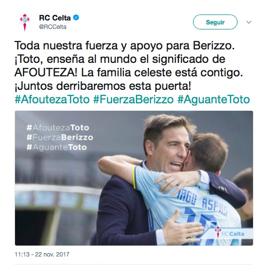 #AguanteToto: El mundo del fútbol se vuelca con Berizzo