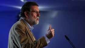 El presidente del Gobierno, Mariano Rajoy, durante un mitin en Barcelona.