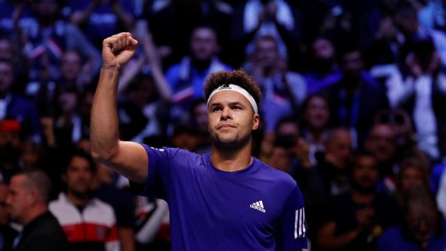 Tsonga, celebrando su victoria ante Darcis