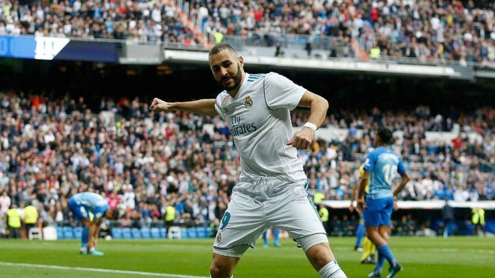Benzema celebra su gol contra el Málaga
