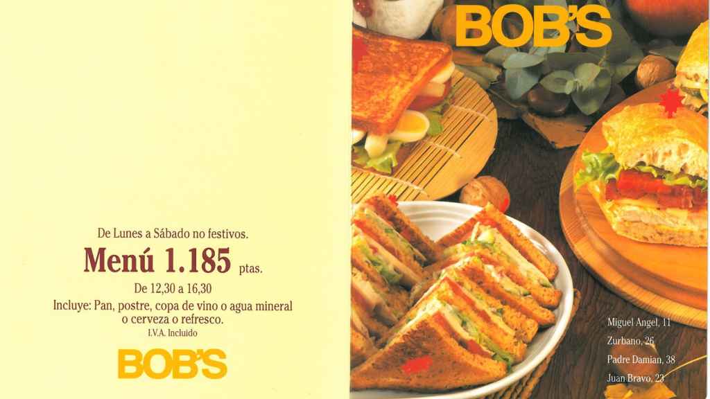 Imagen de un menú de Bob's.