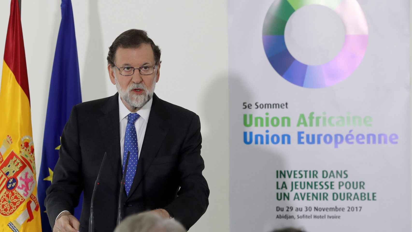Mariano Rajoy durante la rueda de prensa que ha ofrecido en el marco de la V Cumbre Unión Africana-Unión Europea.