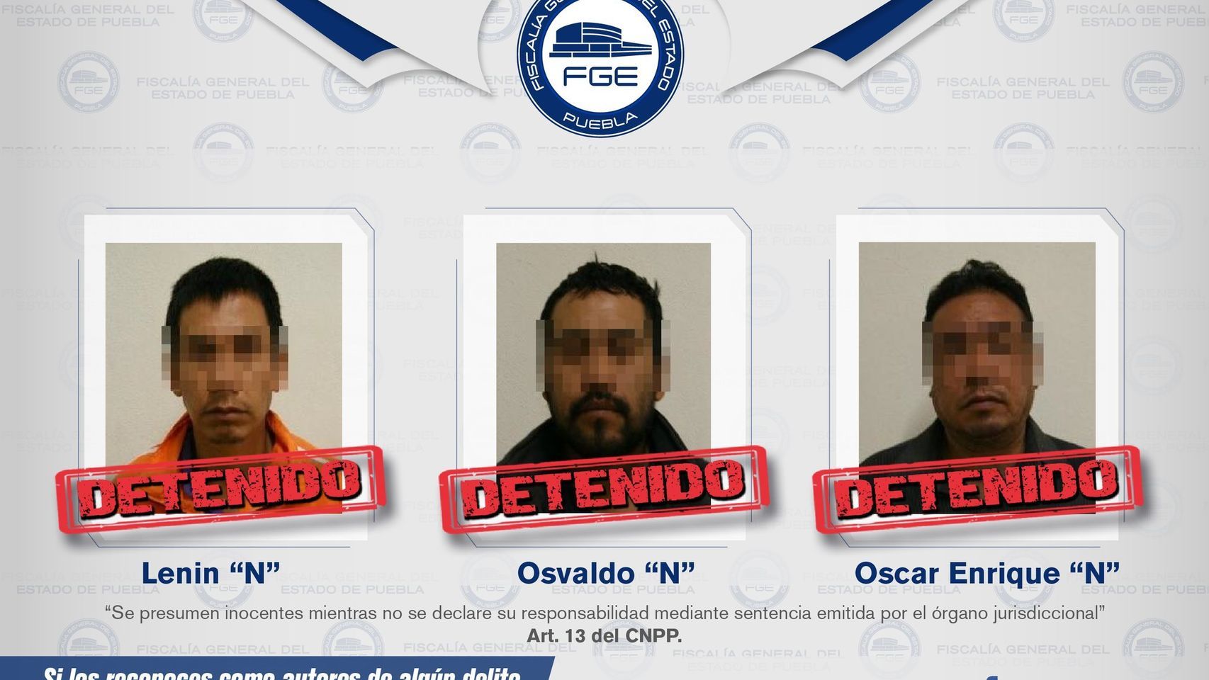 Ficha policial de los detenidos facilitada por la Fiscalía de Puebla.