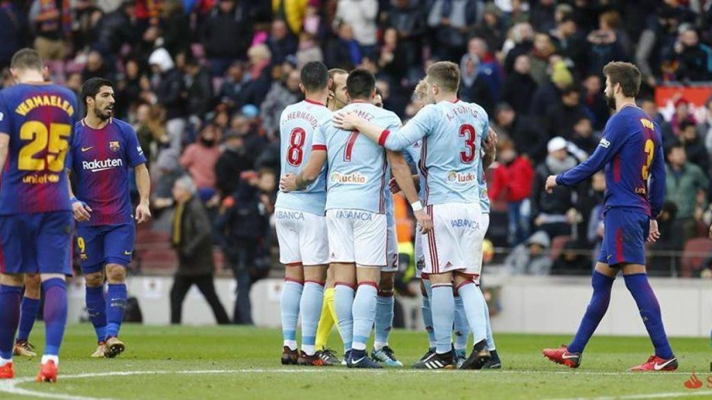 El Celta celebra un gol ante el Barcelona. Foto: rccelta.es