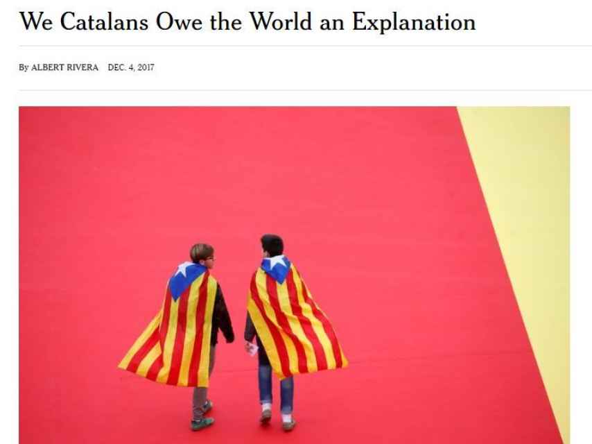 Rivera, en el 'New York Times': Los catalanes debemos una explicación al mundo