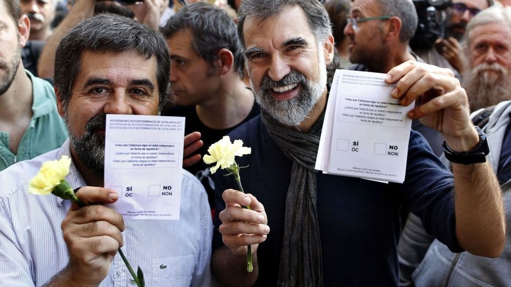 Jordi Sánchez y Jordi Cuixart durante las movilizaciones independentistas.