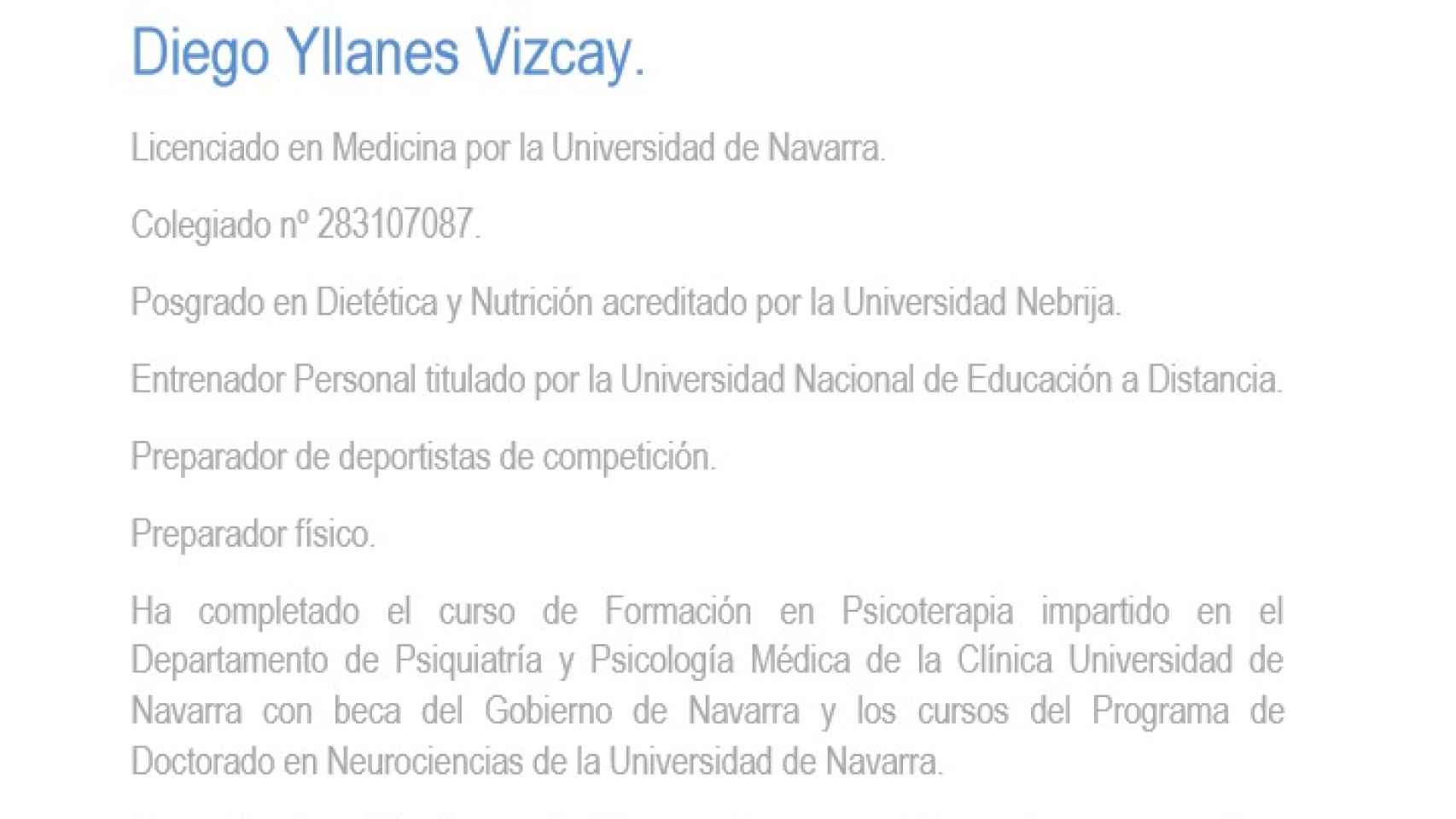 Extracto del currículum de Diego Yllanes.